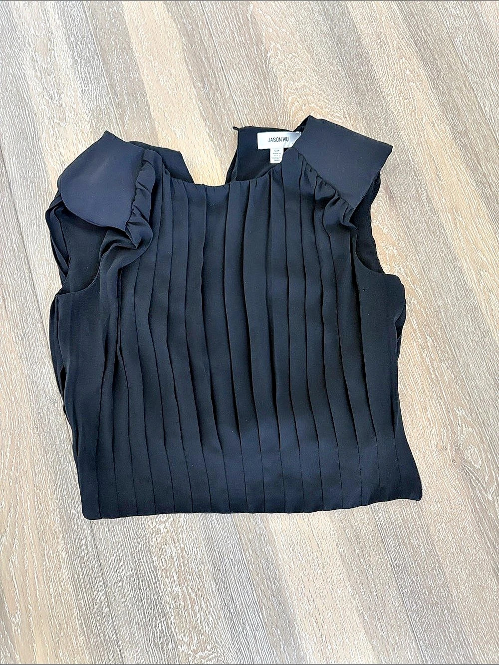Jason Wu Sleeveless Pleated Top Blouse in Black with shoulder pads